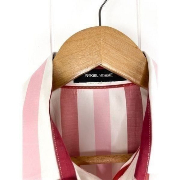 Rykiel Homme Striped Button Down Dress Shirt Valentines Day Red and Pink - Picture 2 of 11